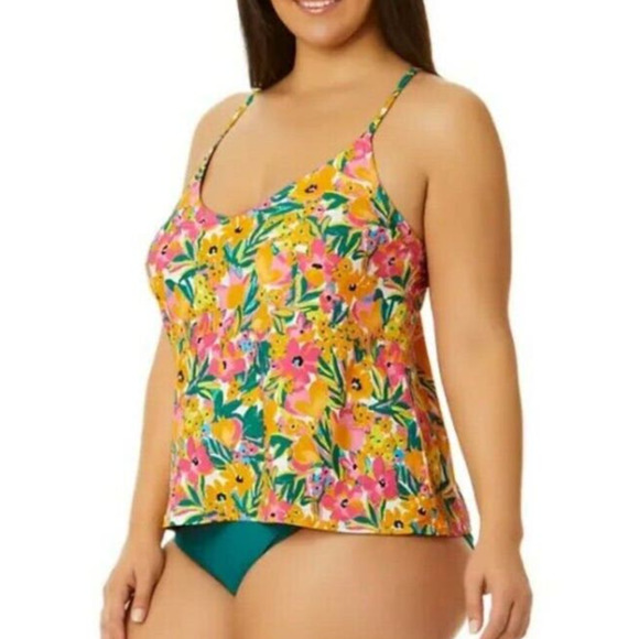 Anne Cole LTD Edition XS Swim Pullover Triangle Tankini Top (Sunshine Floral) - Picture 2 of 8